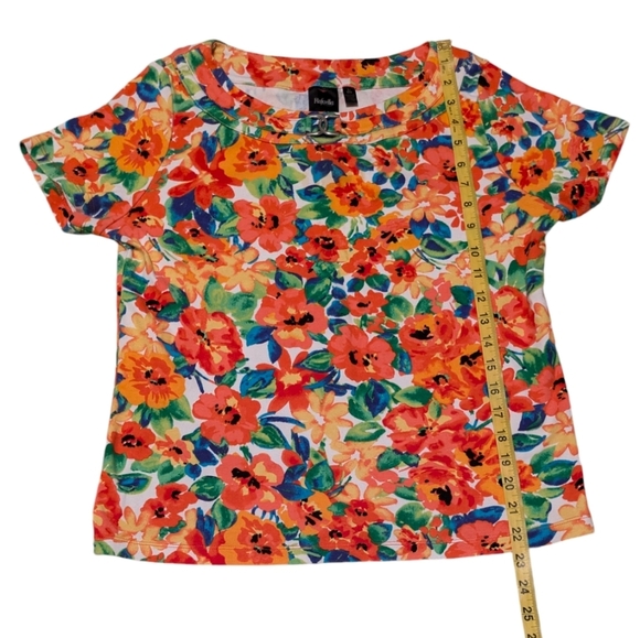 Rafaella Bright Vibrant Cotton Floral Top with Metal Embellishment Orange Red, L - Picture 7 of 8